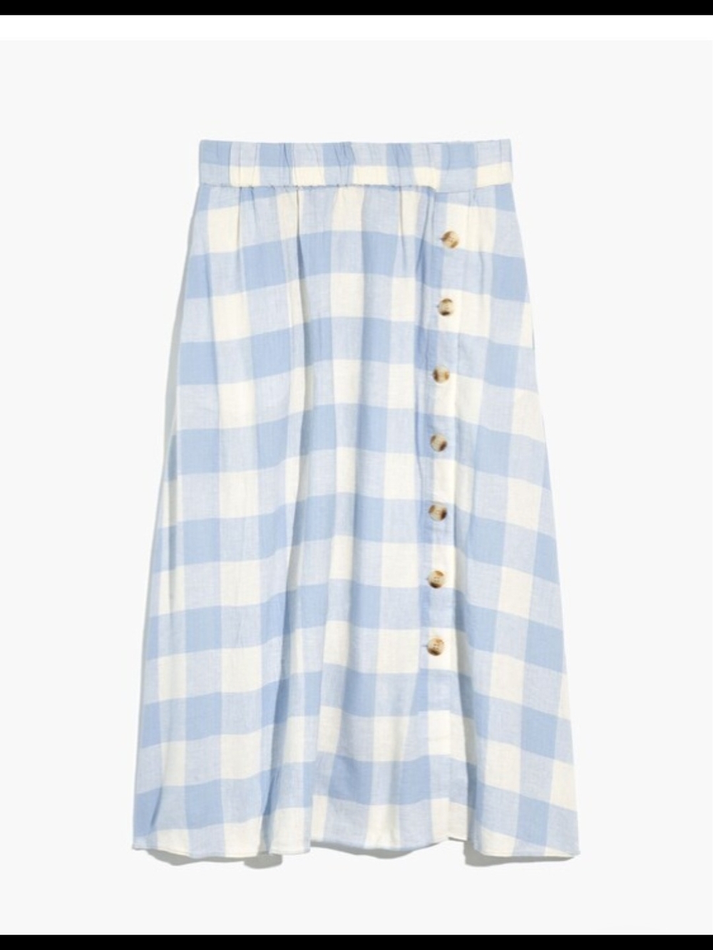 Madewell Linen-Blend Side-Button Midi Skirt in Gingham Check